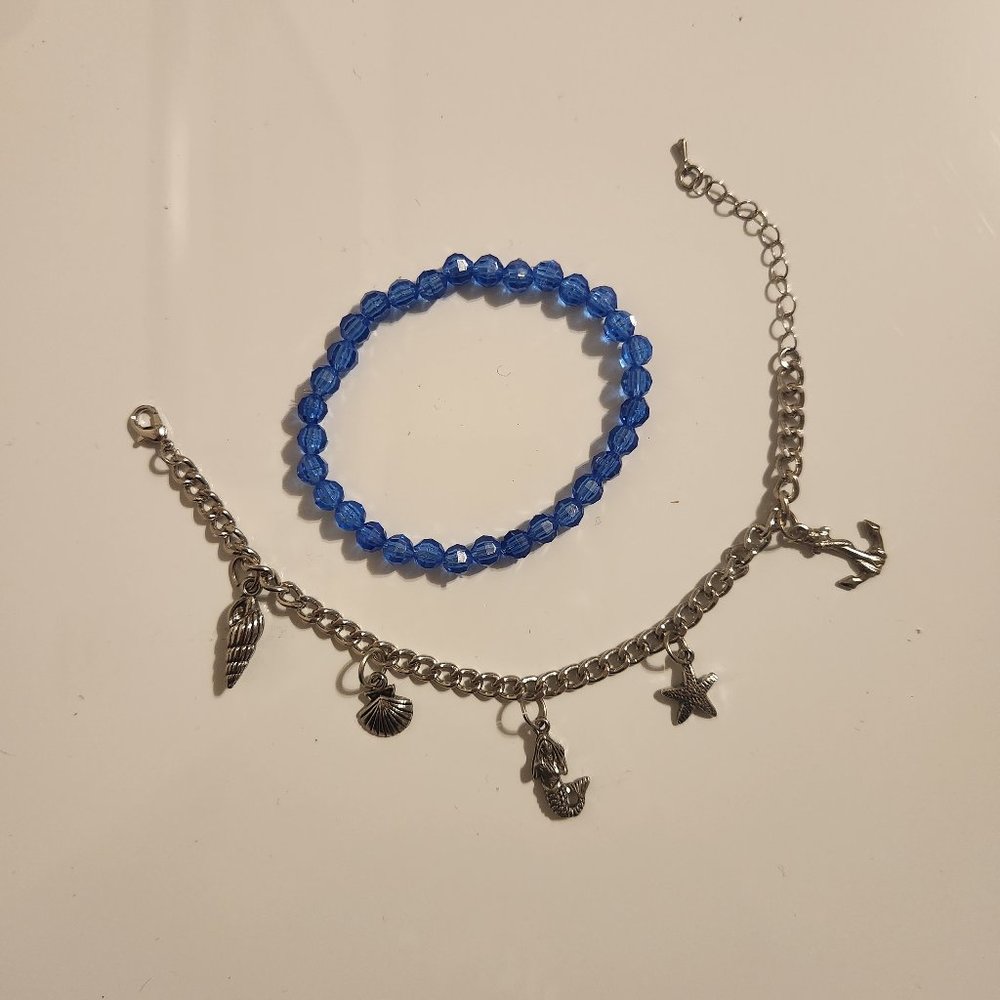 Blue and Silver Ocean Charm Bracelet Set